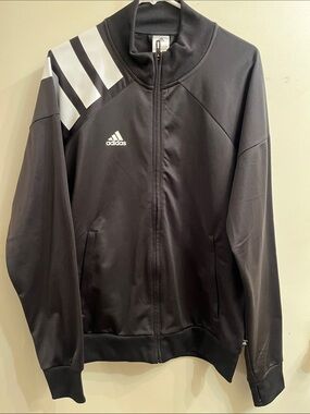 adidas Black Track Jacket with White Shoulder Stripes